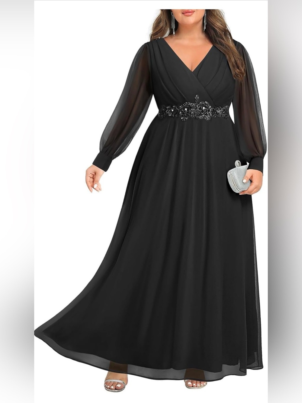 Pinup Fashion Women Plus Size Formal Dresses - Long Sleeve Evening Gown Applique